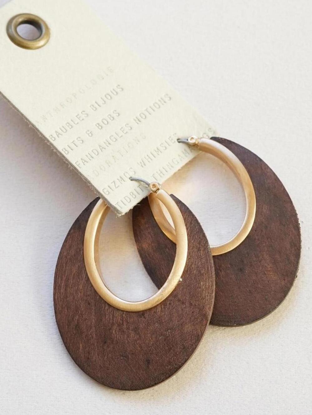 Anthropologie Wooden Huggie Hoop Earrings